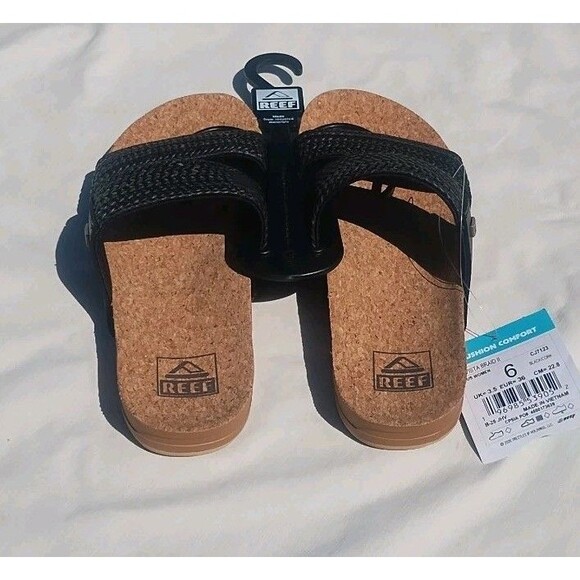 Reef Women's Vista Braid II Slide Sandal - Black/Cork Size 6 NWT - Picture 3 of 5